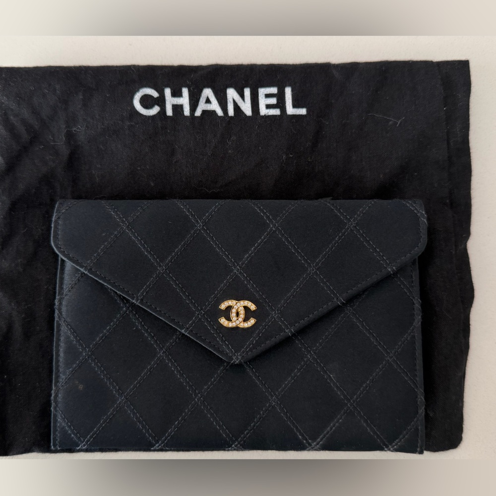 Chanel Black Leather Accessory with Gold Logo